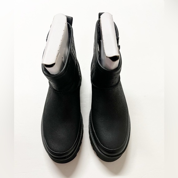 UGG Womens Black Leather Side Zip Classic Rebel Biker Platform Mini Boot Size 10 - Picture 7 of 11